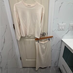 Zara Cream Knit Sweater and Skirt Set